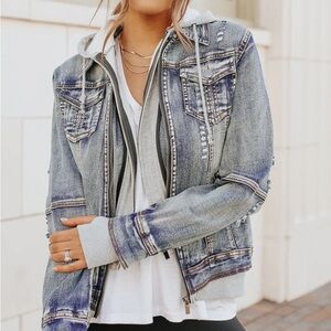 Sweatshirt Hooded Denim Jacket - Medium Wash